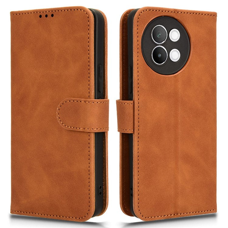 For vivo S18e 5G Leather Case Skin-Touch Wallet Phone Cover - Brown