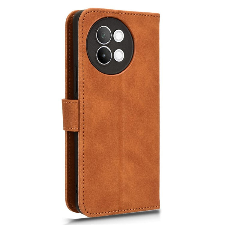 For vivo S18e 5G Leather Case Skin-Touch Wallet Phone Cover - Brown