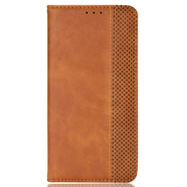 For vivo X100 5G Case PU Leather Stand Magnetic Closure Phone Retro Cover - Brown