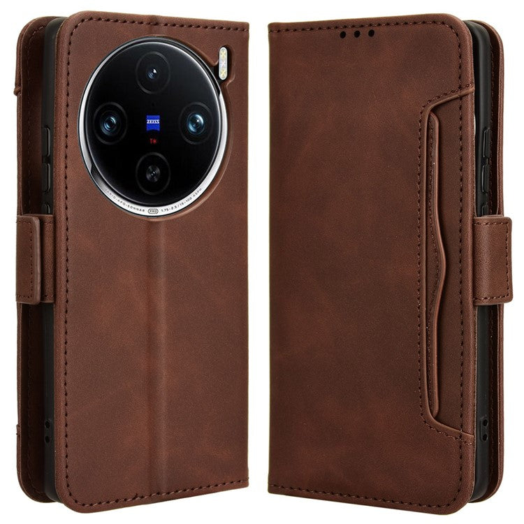 For vivo X100 5G Case Multiple Card Slots Function Wallet Leather Phone Cover - Brown