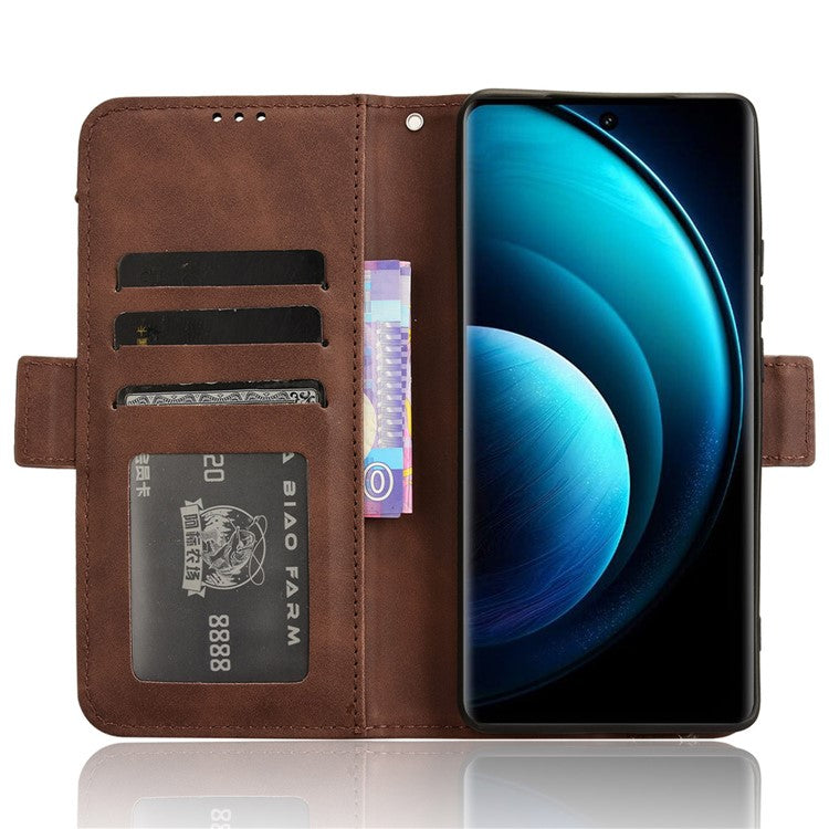 For vivo X100 5G Case Multiple Card Slots Function Wallet Leather Phone Cover - Brown