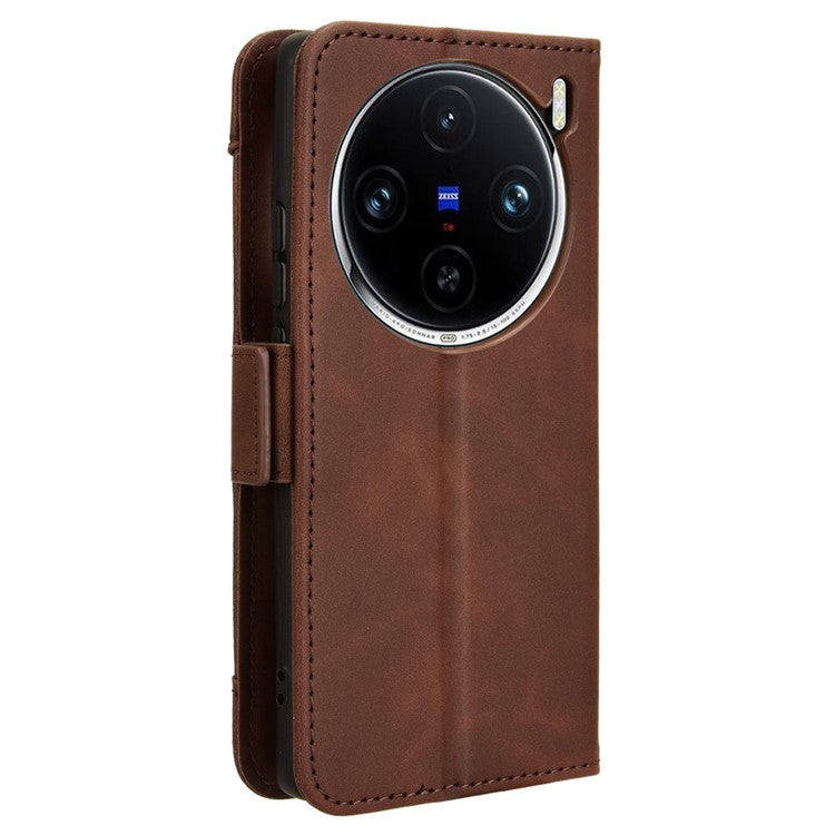 For vivo X100 5G Case Multiple Card Slots Function Wallet Leather Phone Cover - Brown