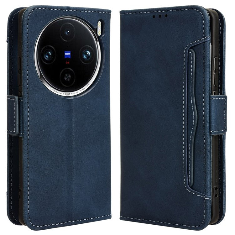 For vivo X100 5G Case Multiple Card Slots Function Wallet Leather Phone Cover - Blue