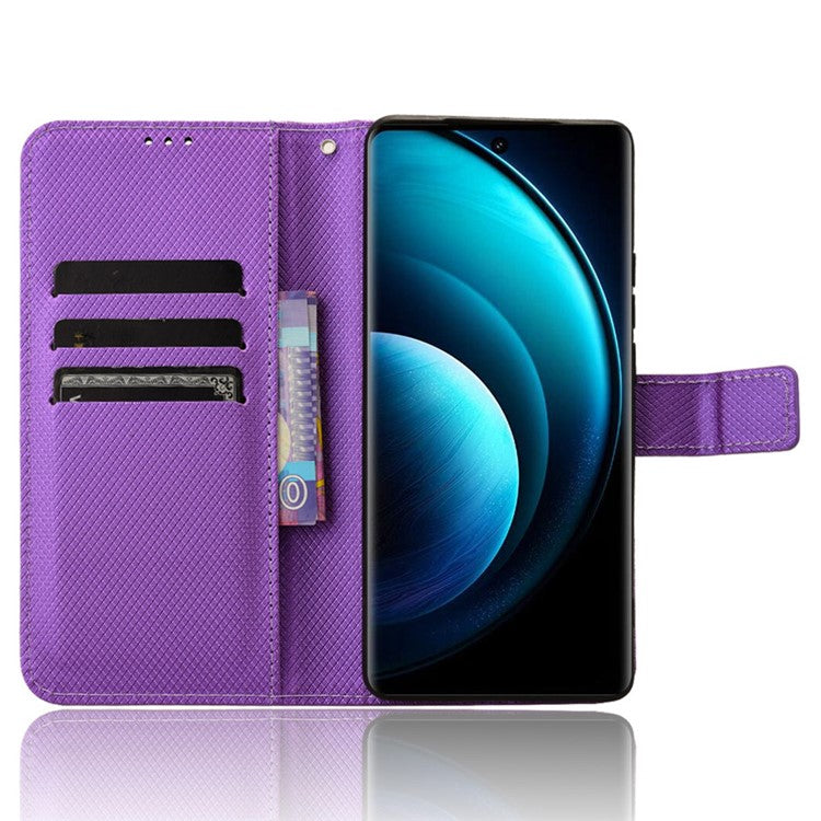 For vivo X100 5G Case Diamond Texture PU Leather+TPU Inner Shell Phone Cover - Purple