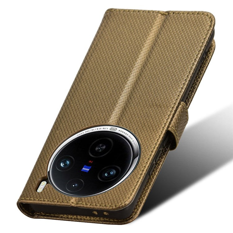 For vivo X100 5G Case Diamond Texture PU Leather+TPU Inner Shell Phone Cover - Brown