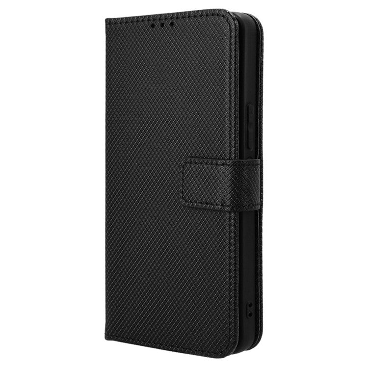 For vivo S18e 5G Wallet Case Diamond Texture PU Leather Flip Phone Cover with Card Holder - Black