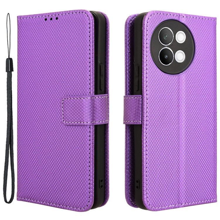 For vivo S18e 5G Wallet Case Diamond Texture PU Leather Flip Phone Cover with Card Holder - Purple