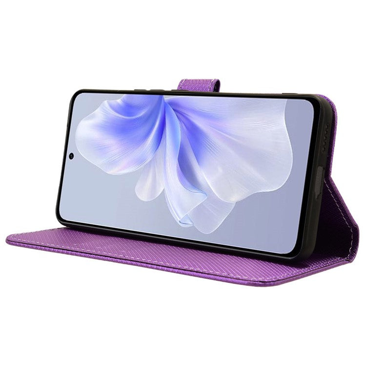 For vivo S18e 5G Wallet Case Diamond Texture PU Leather Flip Phone Cover with Card Holder - Purple