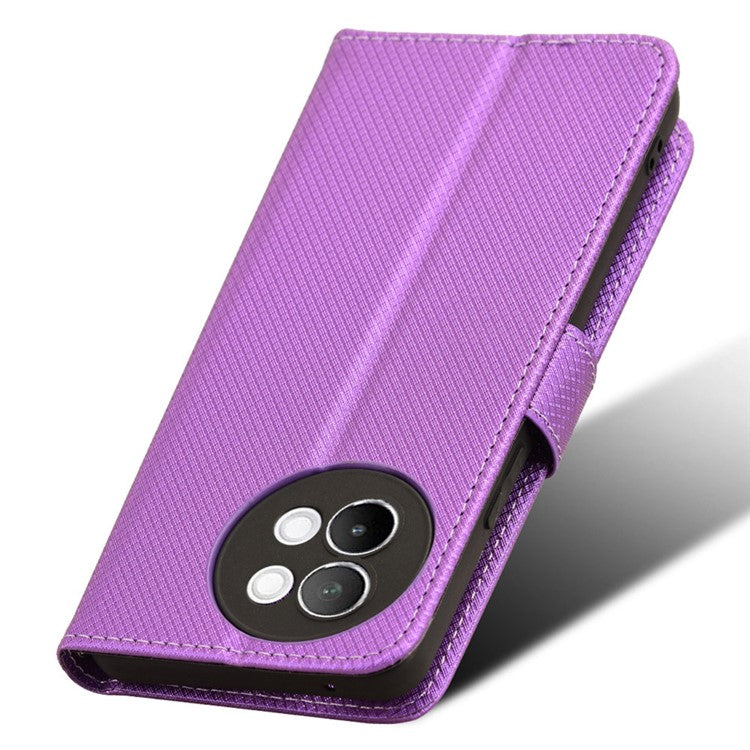 For vivo S18e 5G Wallet Case Diamond Texture PU Leather Flip Phone Cover with Card Holder - Purple