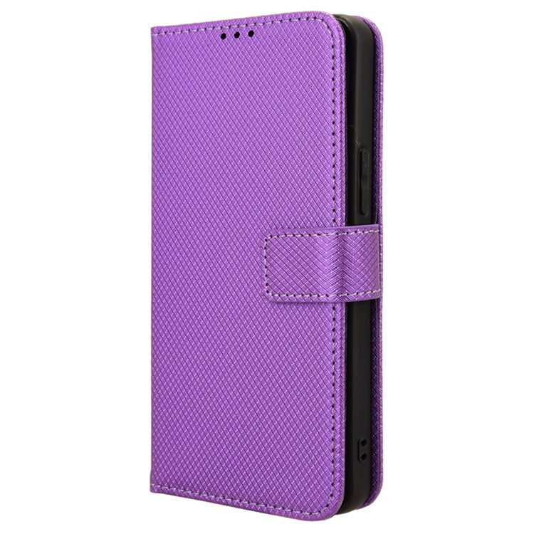 For vivo S18e 5G Wallet Case Diamond Texture PU Leather Flip Phone Cover with Card Holder - Purple