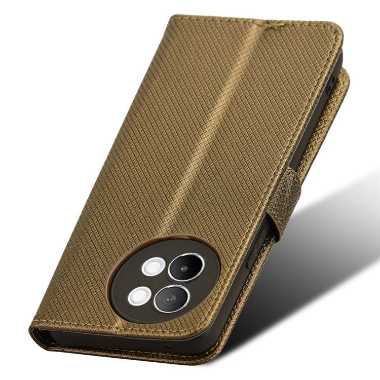 For vivo S18e 5G Wallet Case Diamond Texture PU Leather Flip Phone Cover with Card Holder - Brown