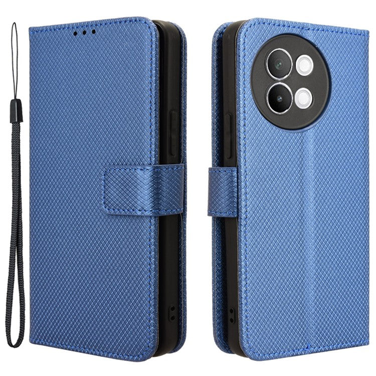 For vivo S18e 5G Wallet Case Diamond Texture PU Leather Flip Phone Cover with Card Holder - Blue