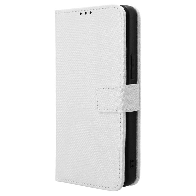 For vivo S18e 5G Wallet Case Diamond Texture PU Leather Flip Phone Cover with Card Holder - White