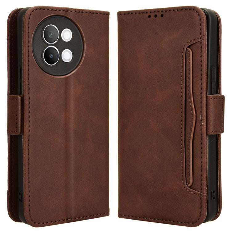 For vivo S18e 5G Case with Multiple Card Slots PU Leather Folio Phone Cover - Brown