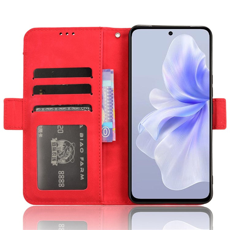 For vivo S18e 5G Case with Multiple Card Slots PU Leather Folio Phone Cover - Red