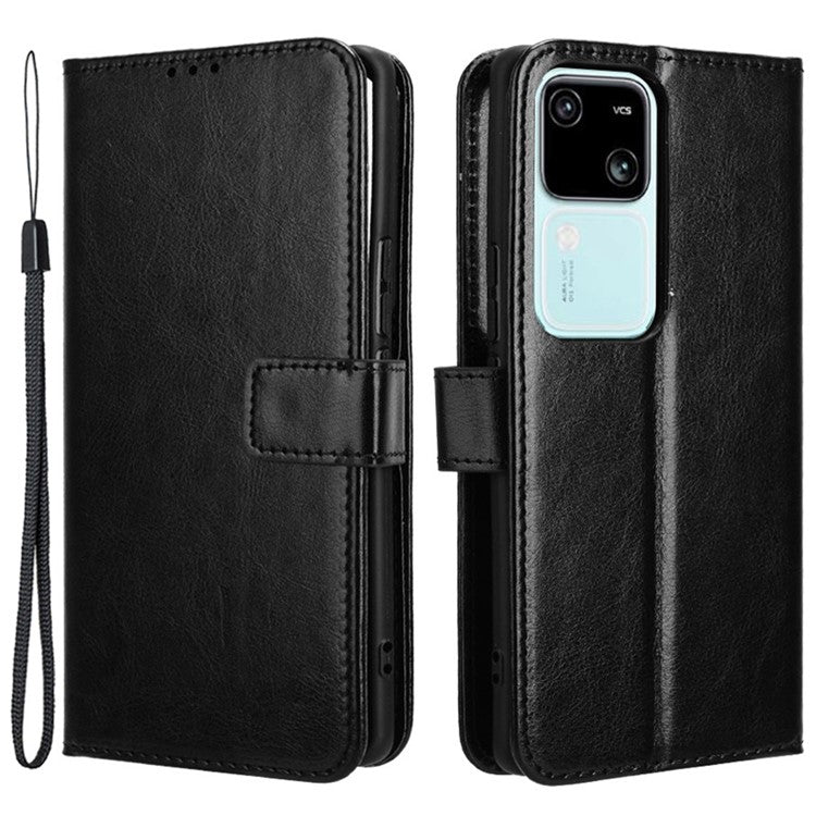 For vivo S18 5G / S18 Pro 5G / V30 5G / V30 Pro 5G Case Crazy Horse Texture Leather Full Protection Phone Cover - Black