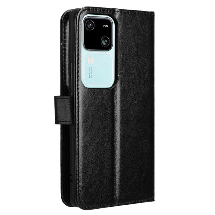 For vivo S18 5G / S18 Pro 5G / V30 5G / V30 Pro 5G Case Crazy Horse Texture Leather Full Protection Phone Cover - Black