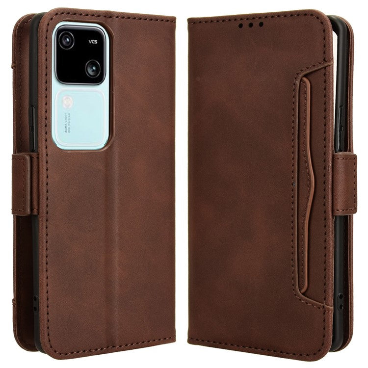 For vivo S18 5G / S18 Pro 5G / V30 5G / V30 Pro 5G Case PU Leather Stand Multiple Card Slots Phone Cover - Brown