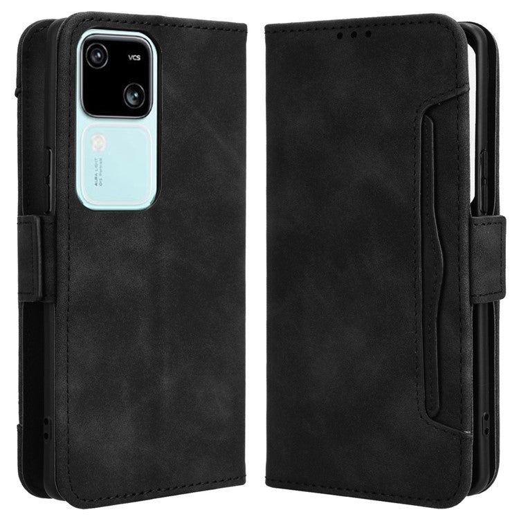 For vivo S18 5G / S18 Pro 5G / V30 5G / V30 Pro 5G Case PU Leather Stand Multiple Card Slots Phone Cover - Black