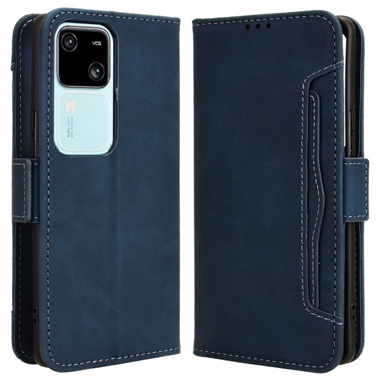 For vivo S18 5G / S18 Pro 5G / V30 5G / V30 Pro 5G Case PU Leather Stand Multiple Card Slots Phone Cover - Blue