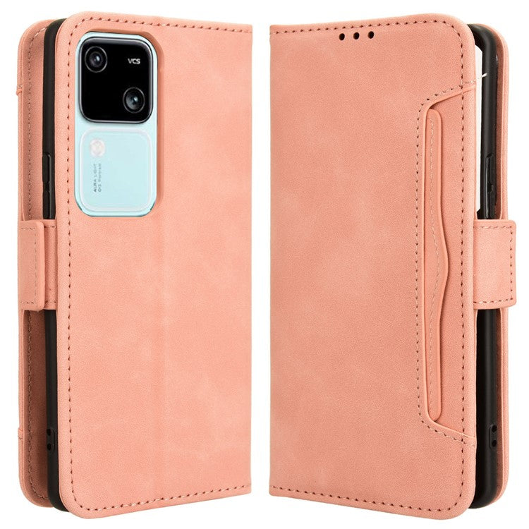 For vivo S18 5G / S18 Pro 5G / V30 5G / V30 Pro 5G Case PU Leather Stand Multiple Card Slots Phone Cover - Pink