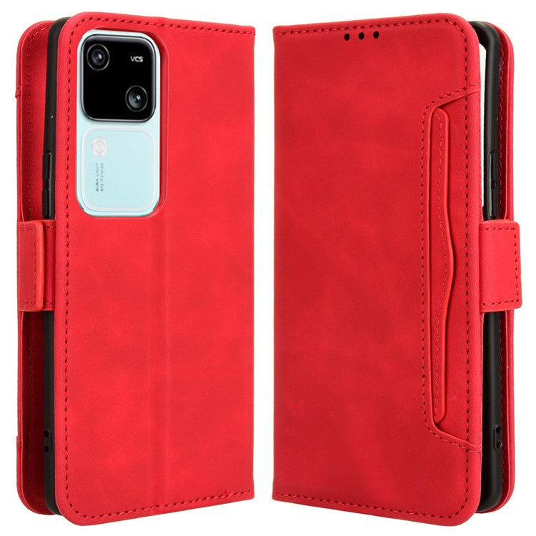 For vivo S18 5G / S18 Pro 5G / V30 5G / V30 Pro 5G Case PU Leather Stand Multiple Card Slots Phone Cover - Red