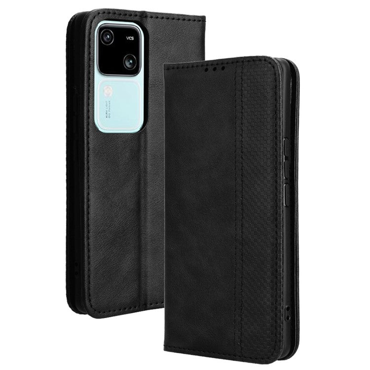 For vivo S18 5G / S18 Pro 5G / V30 5G / V30 Pro 5G Case PU Leather Flip Retro Wallet Phone Cover - Black