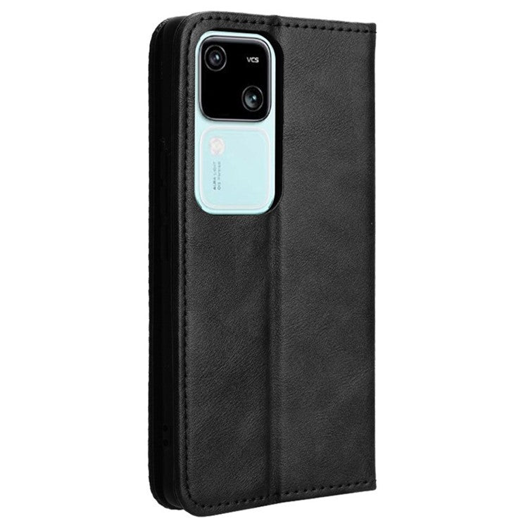 For vivo S18 5G / S18 Pro 5G / V30 5G / V30 Pro 5G Case PU Leather Flip Retro Wallet Phone Cover - Black