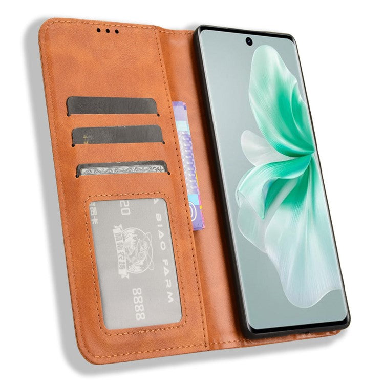 For vivo S18 5G / S18 Pro 5G / V30 5G / V30 Pro 5G Case PU Leather Flip Retro Wallet Phone Cover - Brown