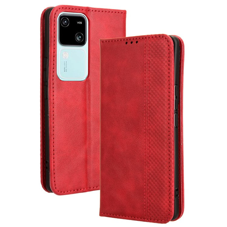 For vivo S18 5G / S18 Pro 5G / V30 5G / V30 Pro 5G Case PU Leather Flip Retro Wallet Phone Cover - Red