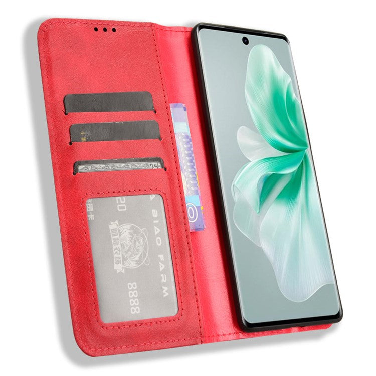 For vivo S18 5G / S18 Pro 5G / V30 5G / V30 Pro 5G Case PU Leather Flip Retro Wallet Phone Cover - Red