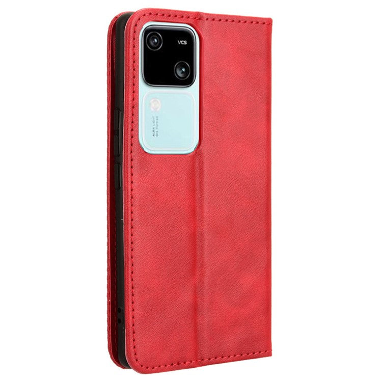 For vivo S18 5G / S18 Pro 5G / V30 5G / V30 Pro 5G Case PU Leather Flip Retro Wallet Phone Cover - Red