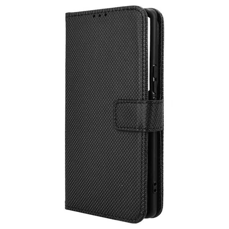 For vivo S18 5G / S18 Pro 5G / V30 5G / V30 Pro 5G Case PU Leather Stand Wrist Strap Diamond Texture Phone Cover - Black