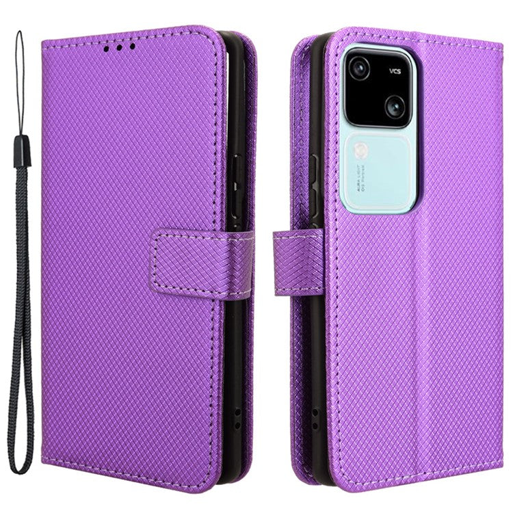 For vivo S18 5G / S18 Pro 5G / V30 5G / V30 Pro 5G Case PU Leather Stand Wrist Strap Diamond Texture Phone Cover - Purple