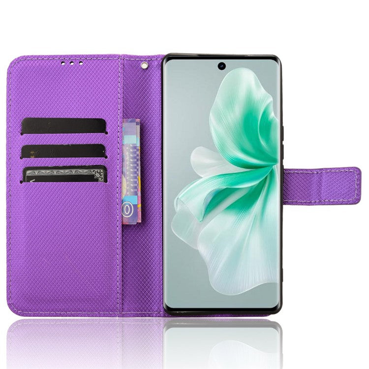 For vivo S18 5G / S18 Pro 5G / V30 5G / V30 Pro 5G Case PU Leather Stand Wrist Strap Diamond Texture Phone Cover - Purple