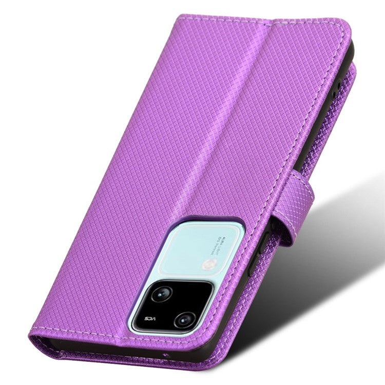 For vivo S18 5G / S18 Pro 5G / V30 5G / V30 Pro 5G Case PU Leather Stand Wrist Strap Diamond Texture Phone Cover - Purple