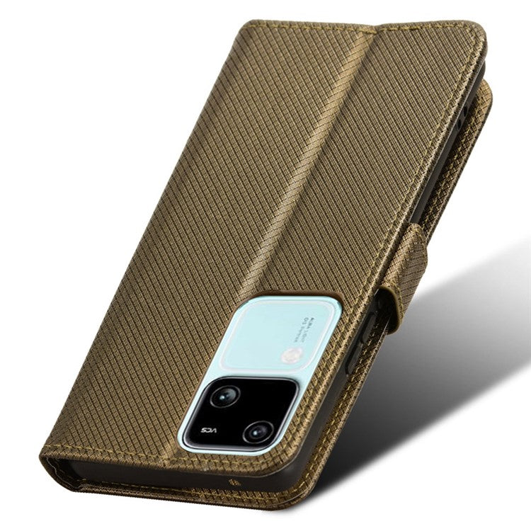 For vivo S18 5G / S18 Pro 5G / V30 5G / V30 Pro 5G Case PU Leather Stand Wrist Strap Diamond Texture Phone Cover - Brown