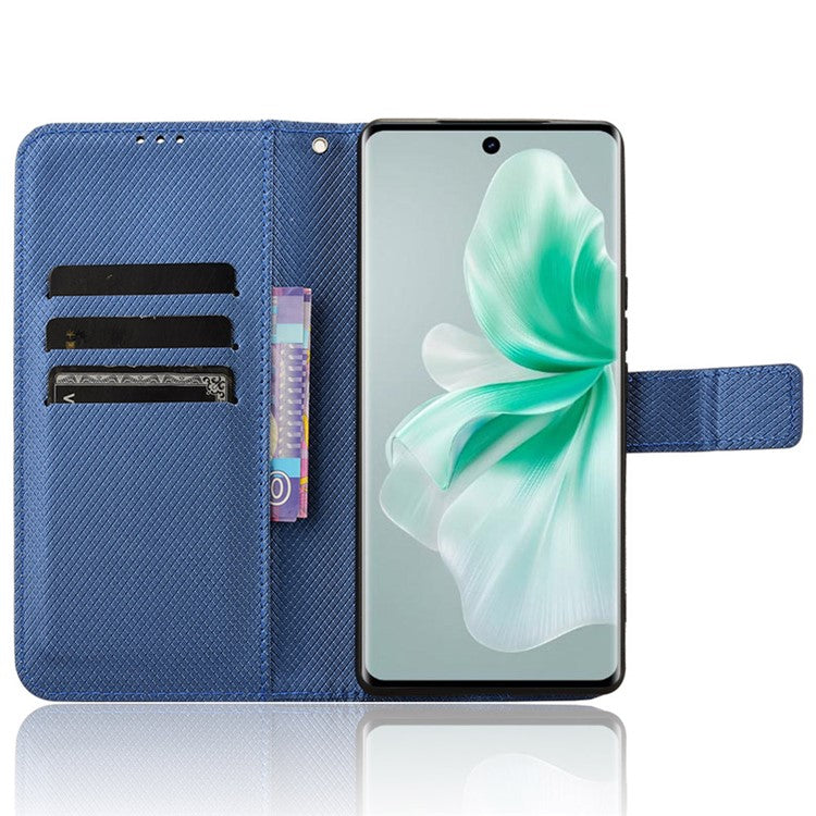 For vivo S18 5G / S18 Pro 5G / V30 5G / V30 Pro 5G Case PU Leather Stand Wrist Strap Diamond Texture Phone Cover - Blue