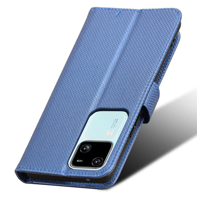 For vivo S18 5G / S18 Pro 5G / V30 5G / V30 Pro 5G Case PU Leather Stand Wrist Strap Diamond Texture Phone Cover - Blue