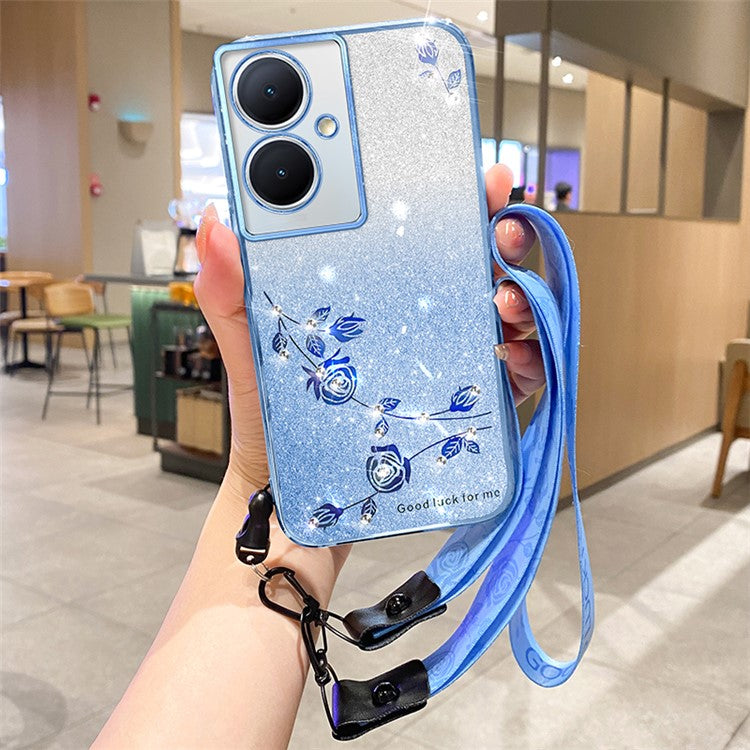 KADEM For vivo Y78 5G / Y78+ 5G / V29 Lite 5G Case Sparkle Flower TPU Phone  Cover with Lanyard - Blue