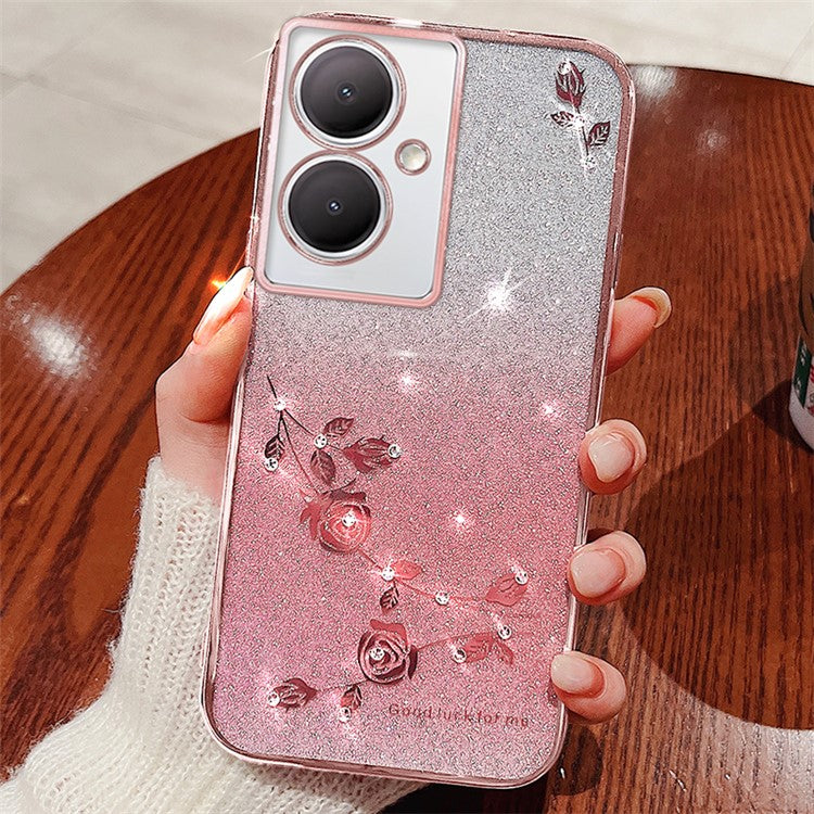 KADEM For vivo Y78 5G / Y78+ 5G / V29 Lite 5G Case Sparkle Flower TPU Phone  Cover with Lanyard - Rose Gold