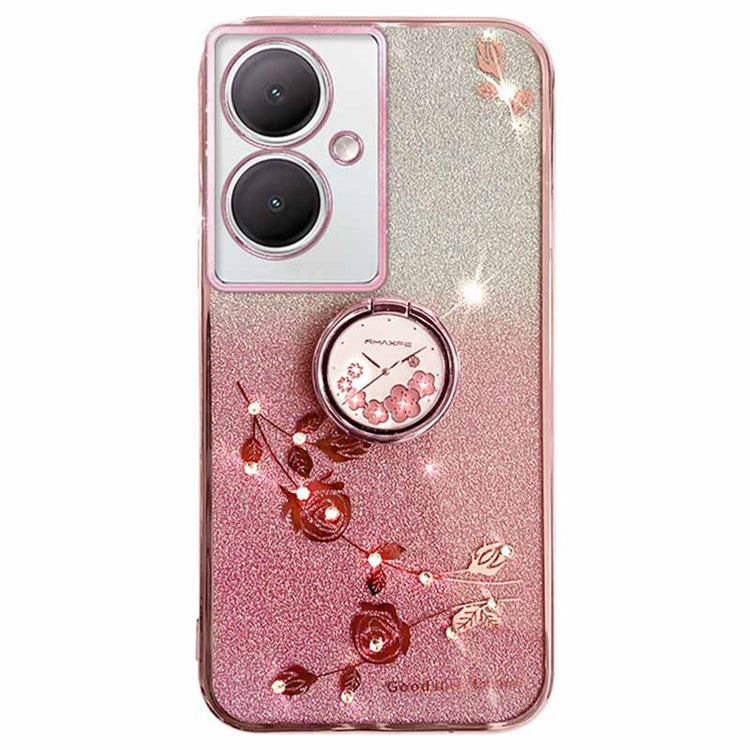 KADEM For vivo Y78 5G / Y78+ 5G / V29 Lite 5G Case Kickstand Rhinestone Flower TPU Anti-Scratch Phone Cover - Rose Gold