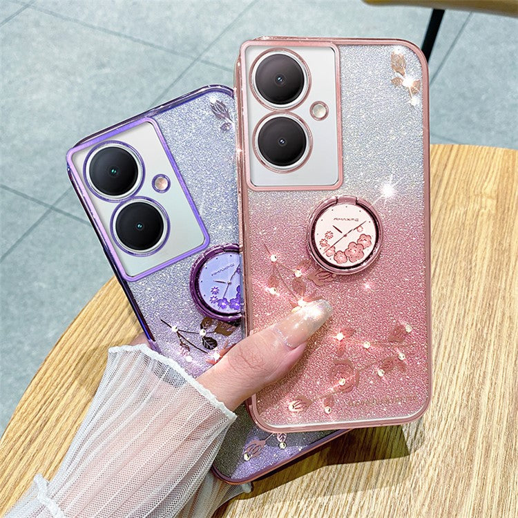 KADEM For vivo Y78 5G / Y78+ 5G / V29 Lite 5G Case Kickstand Rhinestone Flower TPU Anti-Scratch Phone Cover - Rose Gold