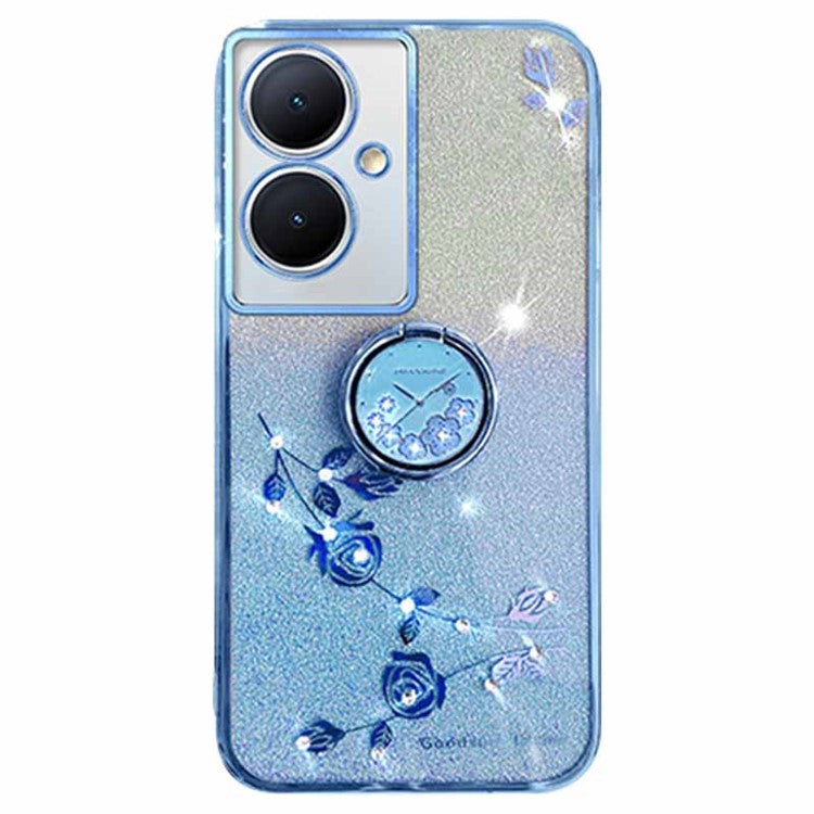 KADEM For vivo Y78 5G / Y78+ 5G / V29 Lite 5G Case Kickstand Rhinestone Flower TPU Anti-Scratch Phone Cover - Blue