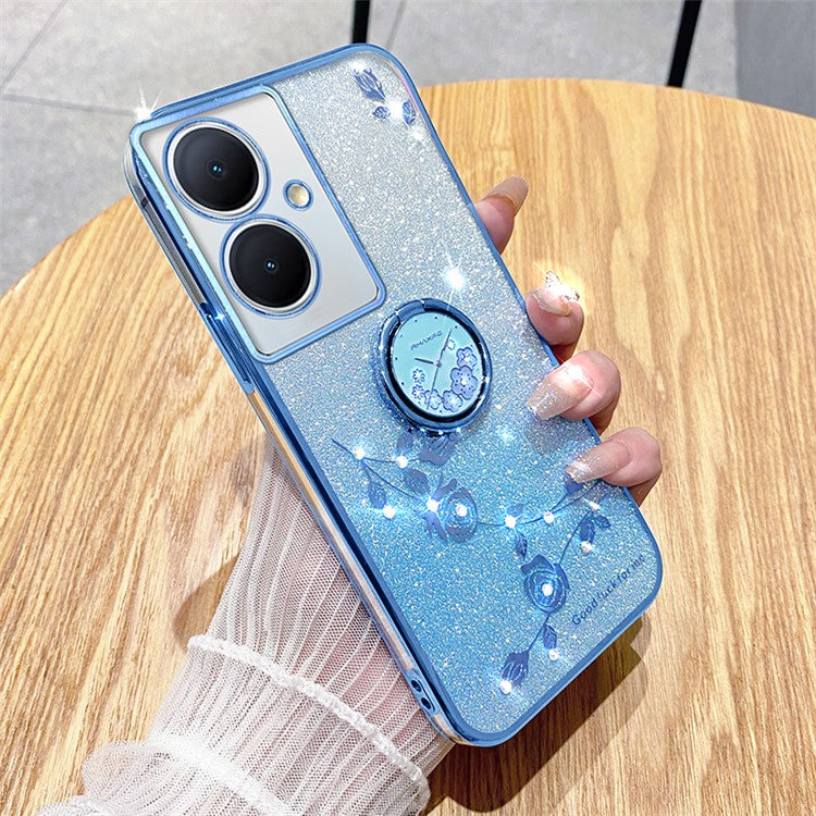 KADEM For vivo Y78 5G / Y78+ 5G / V29 Lite 5G Case Kickstand Rhinestone Flower TPU Anti-Scratch Phone Cover - Blue