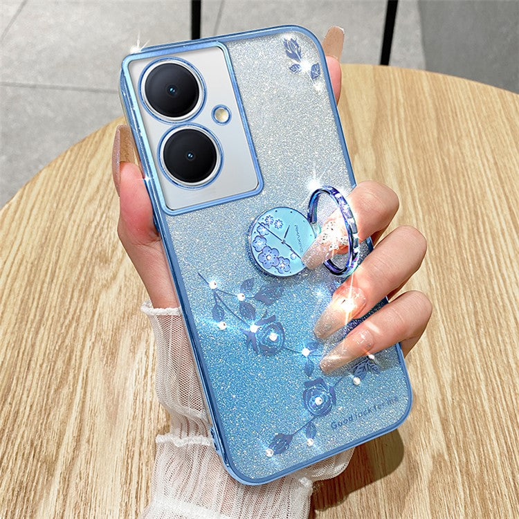 KADEM For vivo Y78 5G / Y78+ 5G / V29 Lite 5G Case Kickstand Rhinestone Flower TPU Anti-Scratch Phone Cover - Blue