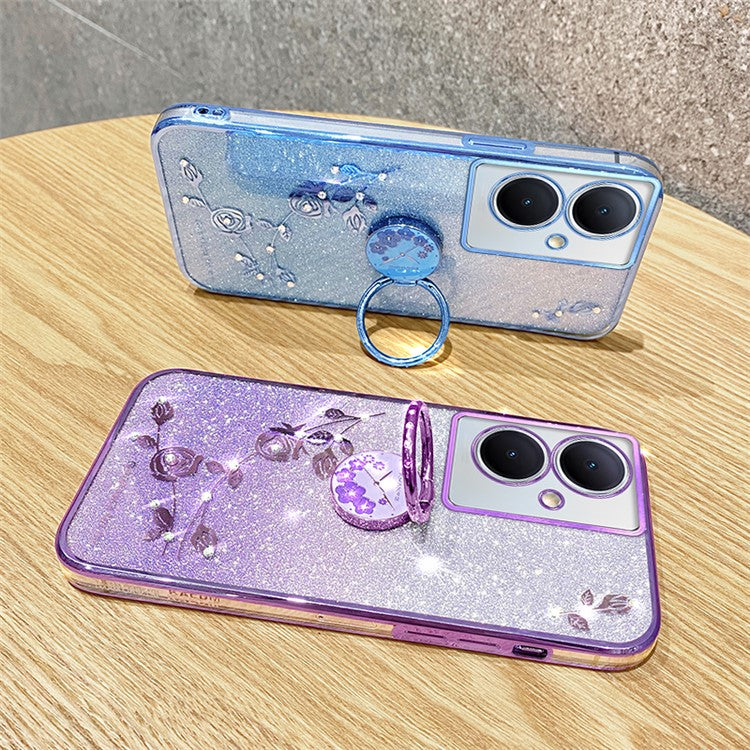 KADEM For vivo Y78 5G / Y78+ 5G / V29 Lite 5G Case Kickstand Rhinestone Flower TPU Anti-Scratch Phone Cover - Blue