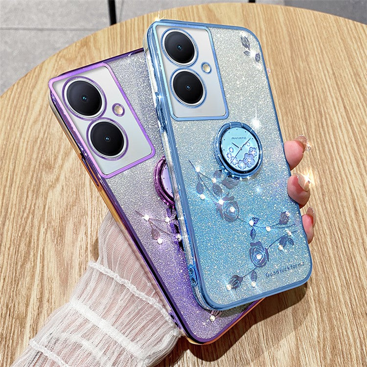 KADEM For vivo Y78 5G / Y78+ 5G / V29 Lite 5G Case Kickstand Rhinestone Flower TPU Anti-Scratch Phone Cover - Blue