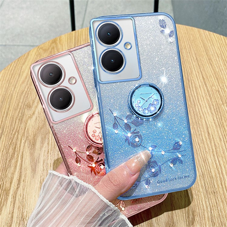 KADEM For vivo Y78 5G / Y78+ 5G / V29 Lite 5G Case Kickstand Rhinestone Flower TPU Anti-Scratch Phone Cover - Blue