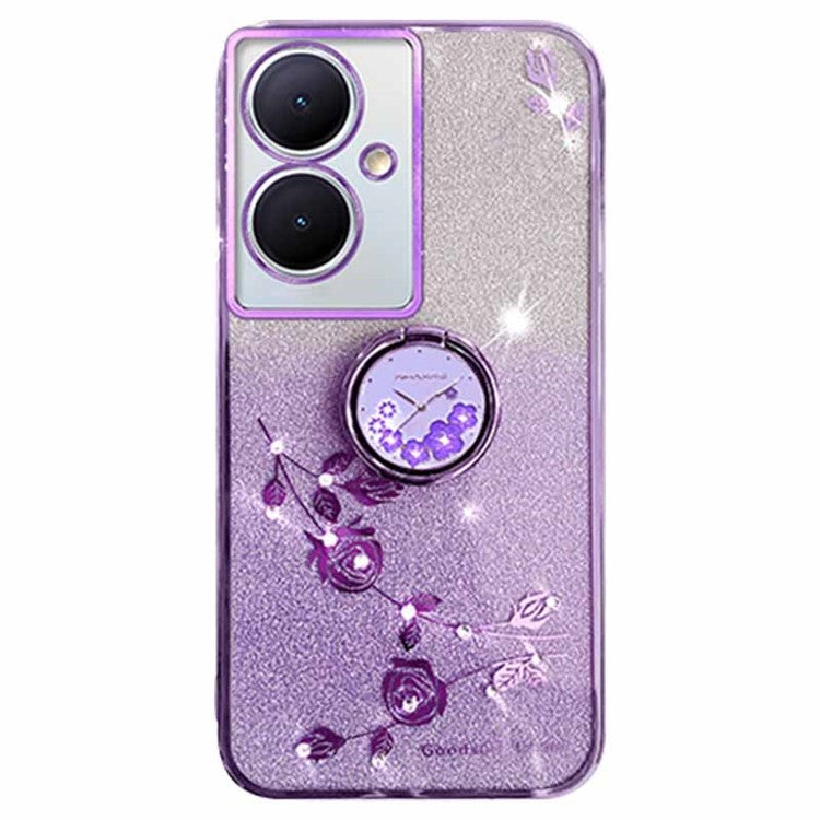 KADEM For vivo Y78 5G / Y78+ 5G / V29 Lite 5G Case Kickstand Rhinestone Flower TPU Anti-Scratch Phone Cover - Purple